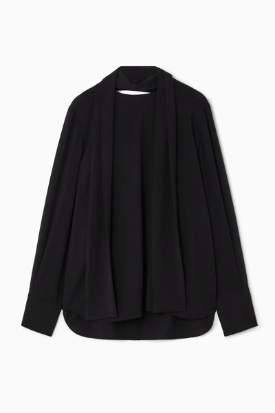 Cos Cape-detail Scarf Blouse In Black