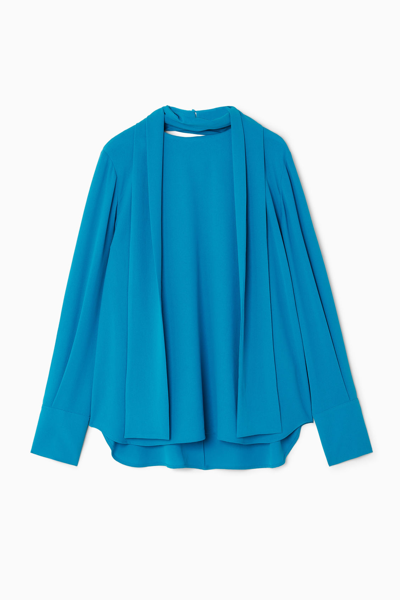 Cos Cape-detail Scarf Blouse In Turquoise