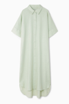 Cos Oversized Linen Midi Shirt Dress In Green