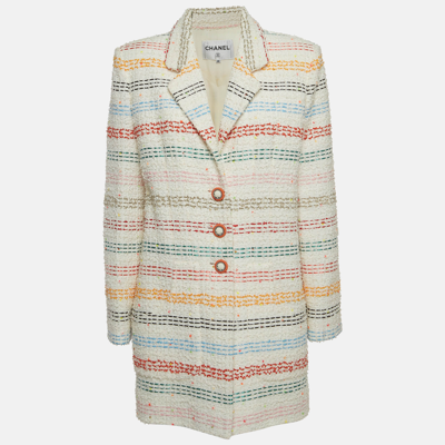 Pre-owned Chanel Multicolor Striped Tweed Long Jacket M