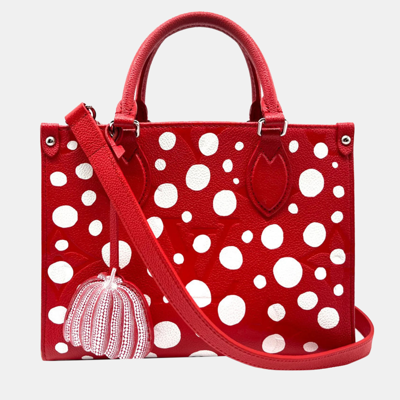 Pre-owned Louis Vuitton Leather Red/white Lv X Yk On The Go Pm Tote Bag