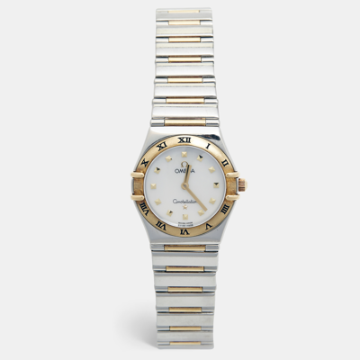 Pre-owned Omega Mother Of Pearl 18k Yellow Gold Stainless Steel My Choice Constellation 1371.71.00 Women's Wristwatc In Silver