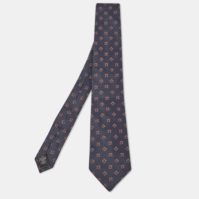 Pre-owned Ermenegildo Zegna Navy Blue Print Silk Tie