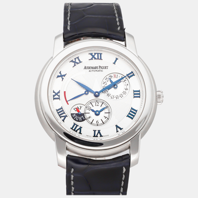 Pre-owned Audemars Piguet Silver Platinum Jules 26090pt.oo.d028cr.01 Automatic Men's Wristwatch 43 Mm