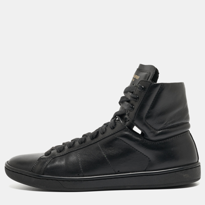 Pre-owned Saint Laurent Black Leather High Top Sneakers Size 37