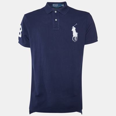 Pre-owned Polo Ralph Lauren Navy Blue Cotton Custom Fit Polo T-shirt L