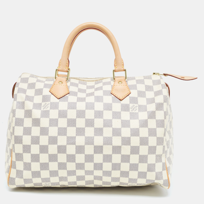 Pre-owned Louis Vuitton Damier Azur Canvas Speedy 30 Bag In White