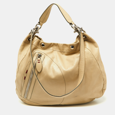 Pre-owned Bally Cream Leather Front Zip Pocket Hobo