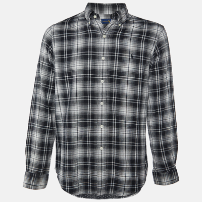 Pre-owned Polo Ralph Lauren Monochrome Plaid Check Cotton Button Down Shirt L In Black