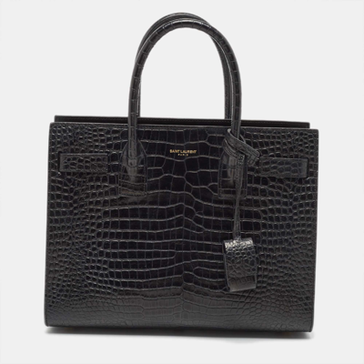 Pre-owned Saint Laurent Black Croc Embossed Leather Baby Classic Sac De Jour Tote