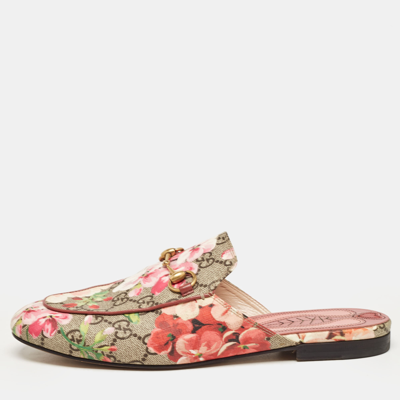 Pre-owned Gucci Multicolor Gg Canvas Blooms Printed Princetown Mules Size 38.5