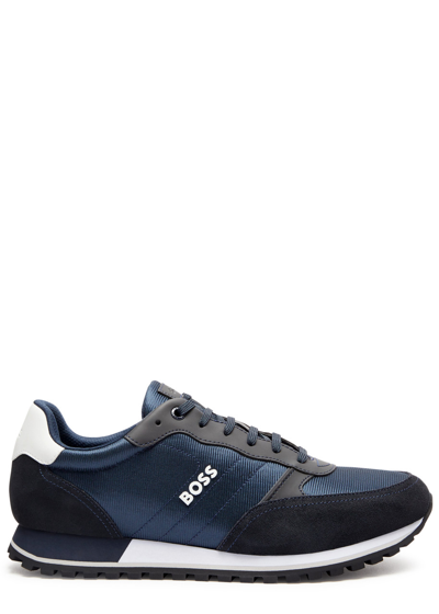 Hugo Boss Running-style Trainers In Mixed Materials With Raised Logo In Blue