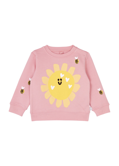 Stella Mccartney Kids Smiley Sunflower Printed Cotton Sweatshirt In Pink