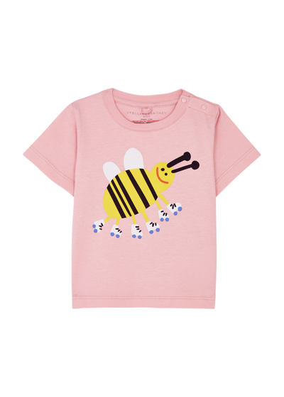 Stella Mccartney Kids Skating Bee Printed Cotton T-shirt In Pink
