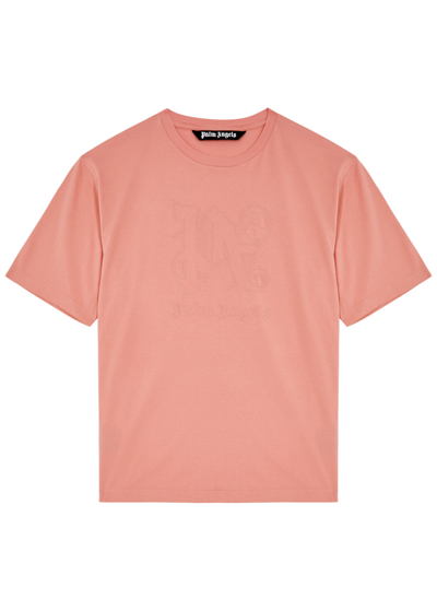 Palm Angels Logo-embroidered Cotton T-shirt In Pink