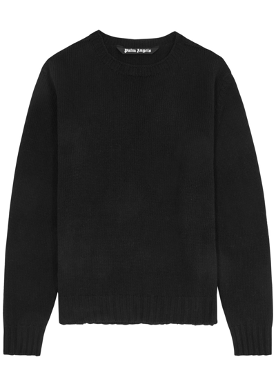 Palm Angels Logo-intarsia Wool-blend Jumper In Black And White