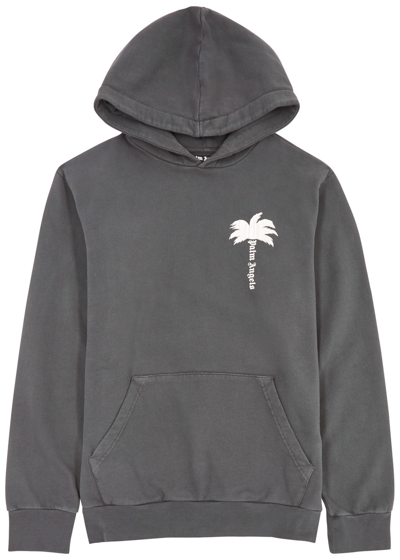 Palm Angels The Palm Logo Hooded Cotton Sweatshirt In Dark Grey