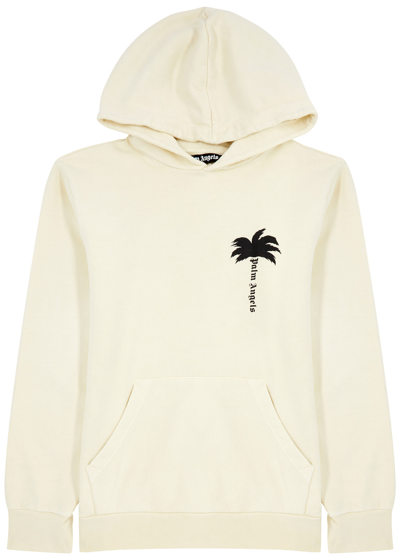 Palm Angels The Palm Logo Hooded Cotton Sweatshirt In Off White