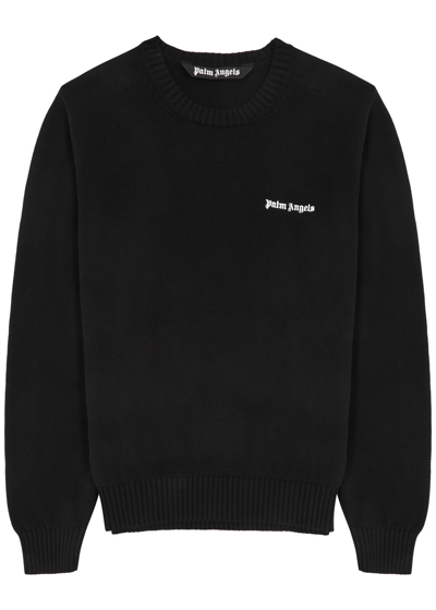 Palm Angels Logo-embroidered Cotton Jumper In Black