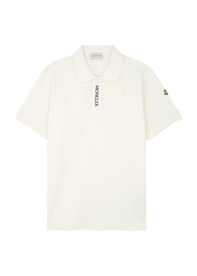 Moncler Kids Logo Piqué Cotton Polo Shirt In Cream