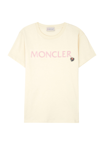 Moncler Kids Logo-embroidered Cotton T-shirt In Beige