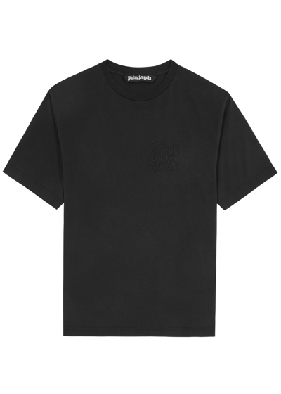 Palm Angels Logo-embroidered Cotton T-shirt In Black