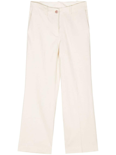 Alysi Flared Linen Cropped Trousers In Blanco