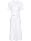 Daniela Gregis White Cotton Short Dress With Spread Collar And Batwing Sleeves In White