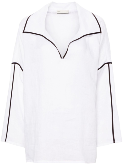 Tory Burch Contrasting-trim Linen Shirt In White