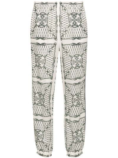 Tory Burch Printed Cotton Trousers In Blanco