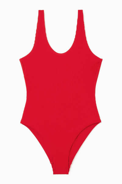 Cos Scoop-neck Ribbed Swimsuit In Red
