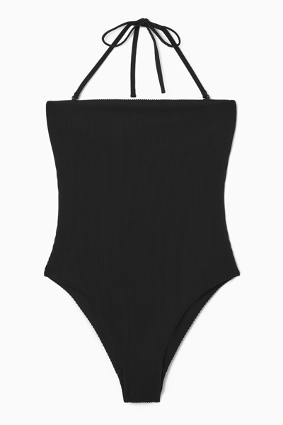 Cos Ribbed Bandeau Swimsuit In Black