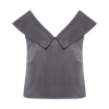Femponiq Off Shoulder Collared Crop Top (charcoal Grey)