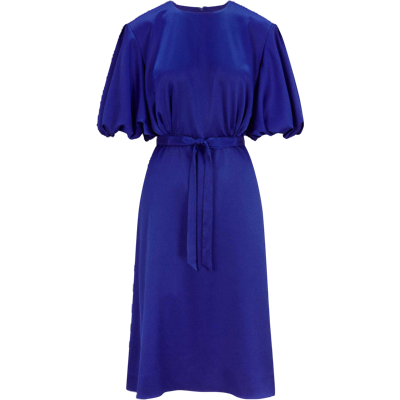 Femponiq Women's Draped Puff Sleeve Satin Dress - Royal Blue
