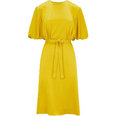 FEMPONIQ DRAPED PUFF SLEEVE SATIN DRESS (GOLDEN YELLOW)