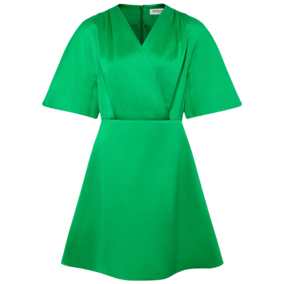 Femponiq Women's Pleated Shoulder Kimono Sleeve Satin Duchess Dress /jellybean Green