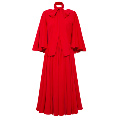 Femponiq Bow Tie Neck Pleated Midi Dress In Red