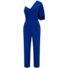 Femponiq Women's Peak Lapel Puff Sleeve Crepe Jumpsuit - Royal Blue