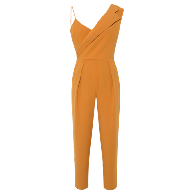 Femponiq Peak Lapel Crepe Jumpsuit (golden Yellow) In Orange