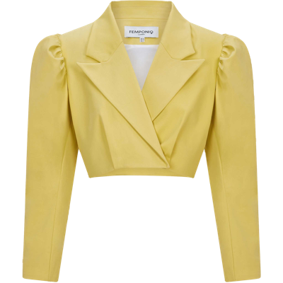 Femponiq Women's Yellow / Orange Puff Shoulder Cropped Cotton Blazer - Mustard Yellow In Yellow/orange