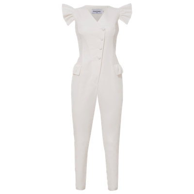 FEMPONIQ RUFFLED SLEEVE TAILORED JUMPSUIT (WHITE)