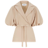 Femponiq Women's Neutrals Draped Puff Sleeve Tailored Blouse - Beige