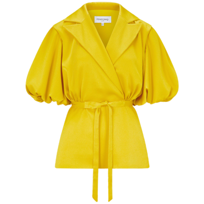 Femponiq Draped Sleeve Satin Blouse (golden Yellow)