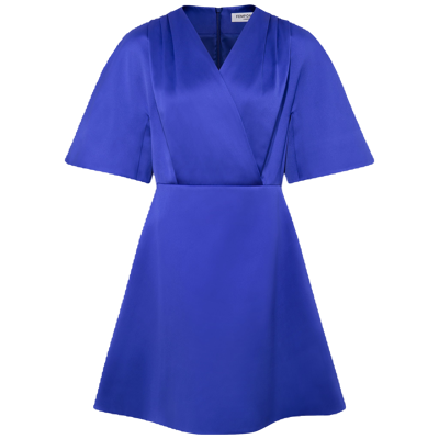 Femponiq Women's Pleated Shoulder Kimono Sleeve Satin Duchess Dress / Royal Blue