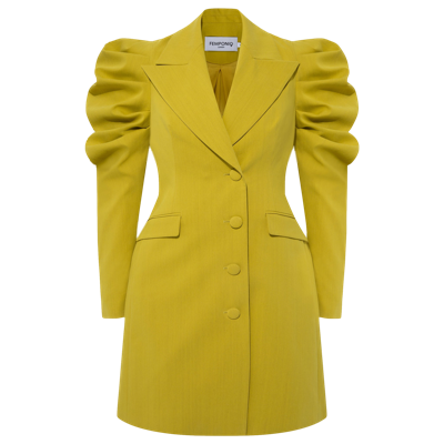 Femponiq Women's Draped Sleeved Tailored Blazer Dress - Lime Yellow In Green/yellow