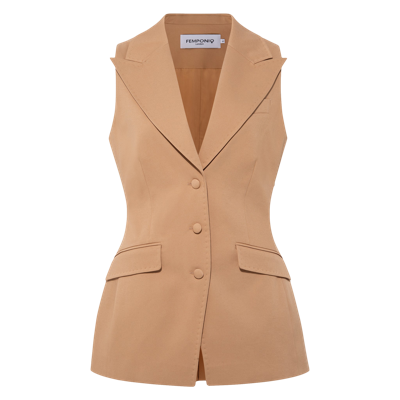 Femponiq Sleeveless Tailored Blazer (camel