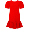 FEMPONIQ PLEATED SHOULDER PEPLUM HEM CADY DRESS (WATERMELON RED)