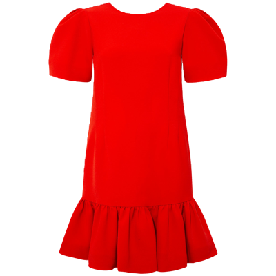 Femponiq Pleated Shoulder Peplum Hem Cady Dress (watermelon Red)