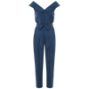 Femponiq Women's Off Shoulder Belted Vegan Jumpsuit - Dark Denim Blue