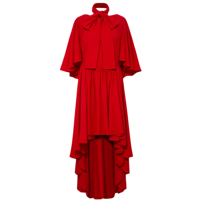 Femponiq Bow Tie Neck Cape Sleeve Maxi Dress In Red